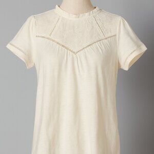 Frye Embroidered Yoke Tee Cream Size Medium – NWT